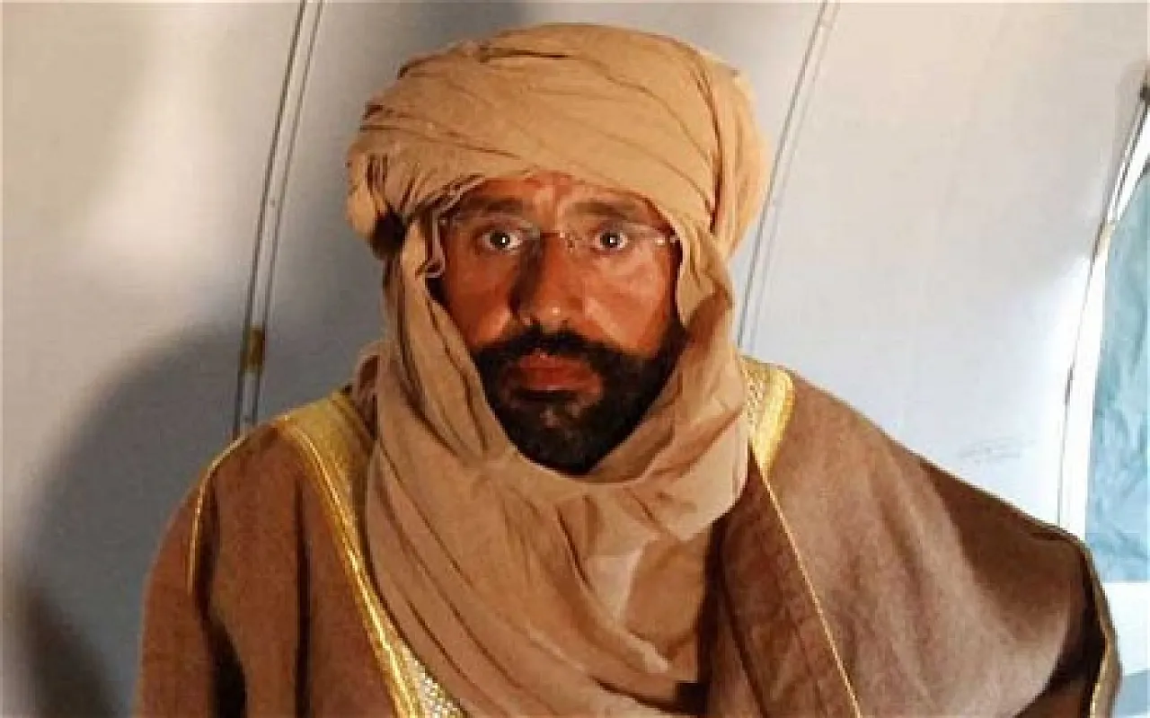Saif Al-Islam shortly after his capture disguised as a Tuareg (File photo)