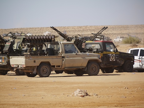 Forces from Misrata and the Libya Shield stationed at Bir Dufan, close to Bani Walid. (Photo: George Grant)