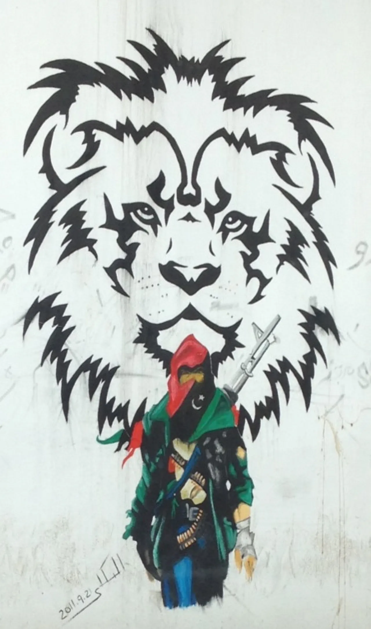 FighterLion Graffiti showing a fighter equated with being a Lion, a common theme in Libyan street art. (Photo: Nihal Zaroug)