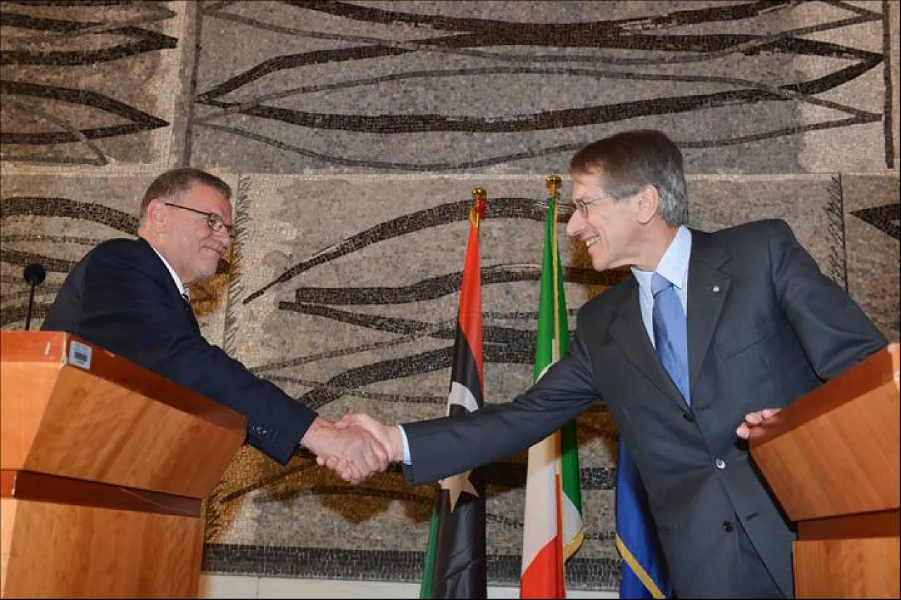 Terzi and ben Khayal Italian Foreign Minister Giulio Terzi, seen here in Rome in May with outgoing Libyan Foreign Minister Ashour Ben Khayal, is due to visit Tripoli on Tuesday