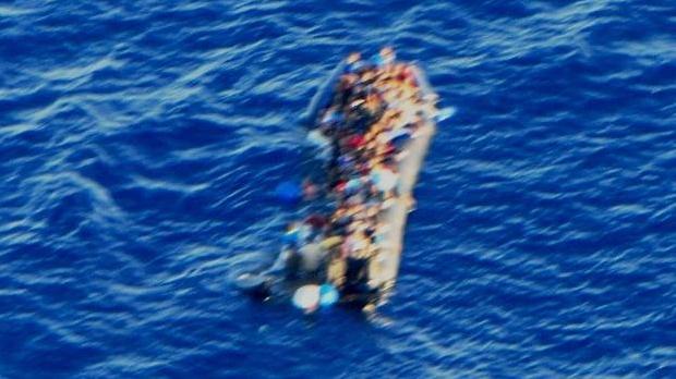 The over-crowded sinking dinghy (Photo Armed Forces of Malta)