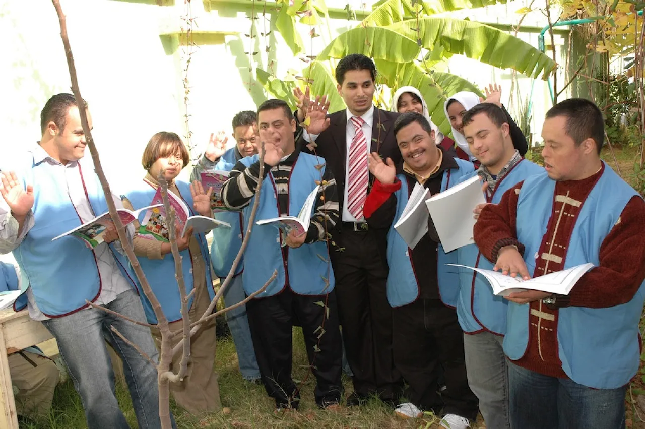 A group of Down's Syndrome young people at the opening of the event.