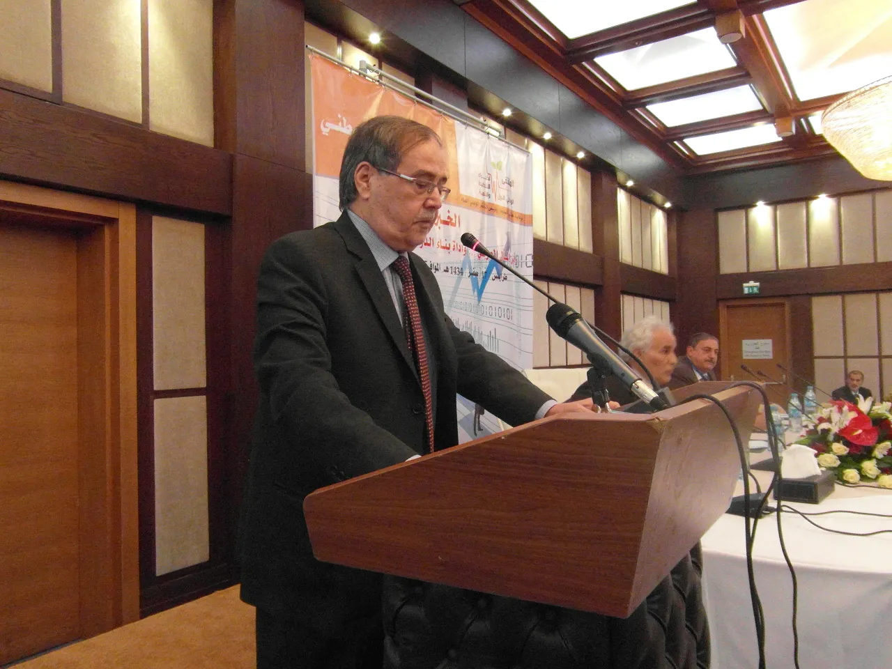 SAM_1130 First Deputy GNC Head, Juma Attaiga addressing the NPC conference in Tripoli (Photo: Sami Zaptia).