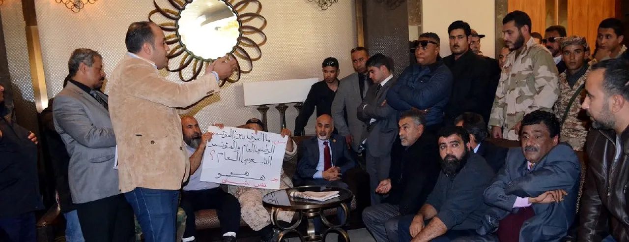 Proesterors in Congress Congress President Magarief meets with protestors