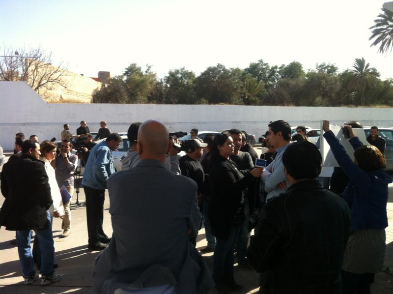 Protesters at Alassema TV in solidarity against the attack (Photo: Alassema TV Facebook)