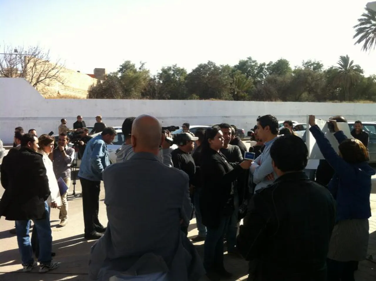 Protesters at Alassema TV in solidarity against the attack (Photo: Alassema TV Facebook)