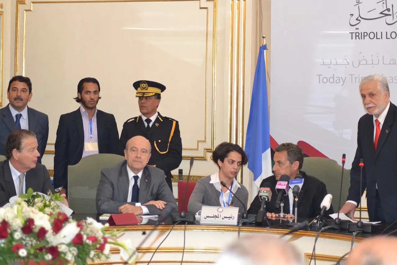Sarkosy Bardi 2 Nicolas Sarkozy with Sadat Elbadri (right) and Alain Juppé (2nd left)