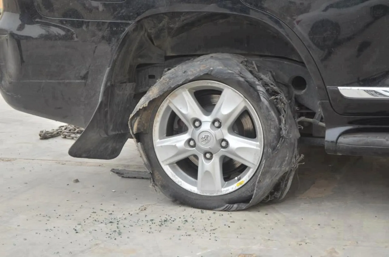 toyota tyres One of the shredded run-flat tyres