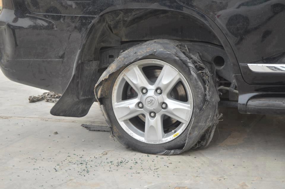 toyota tyres One of the shredded run-flat tyres