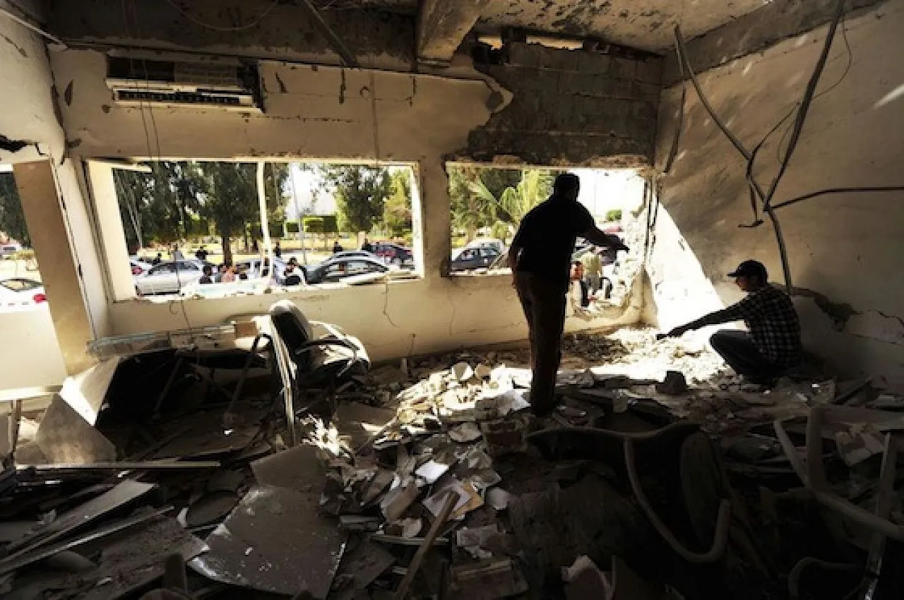 Benghazi bomb birkah police station Massive destruction inside the police station
