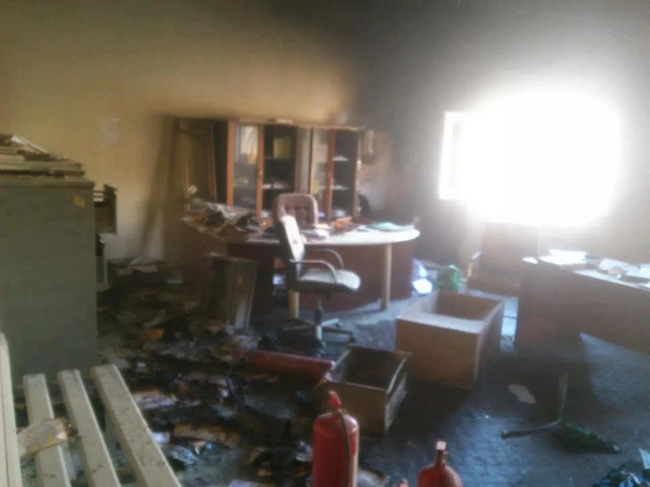 Bu Sleem police station investigation centre today after being burned
