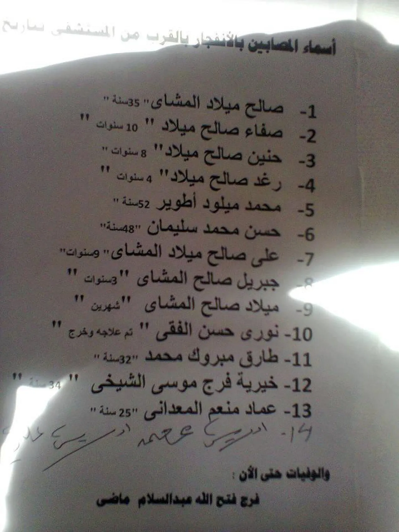 972225_459212407494982_391574265_n The photographed list of the 14 "dead"