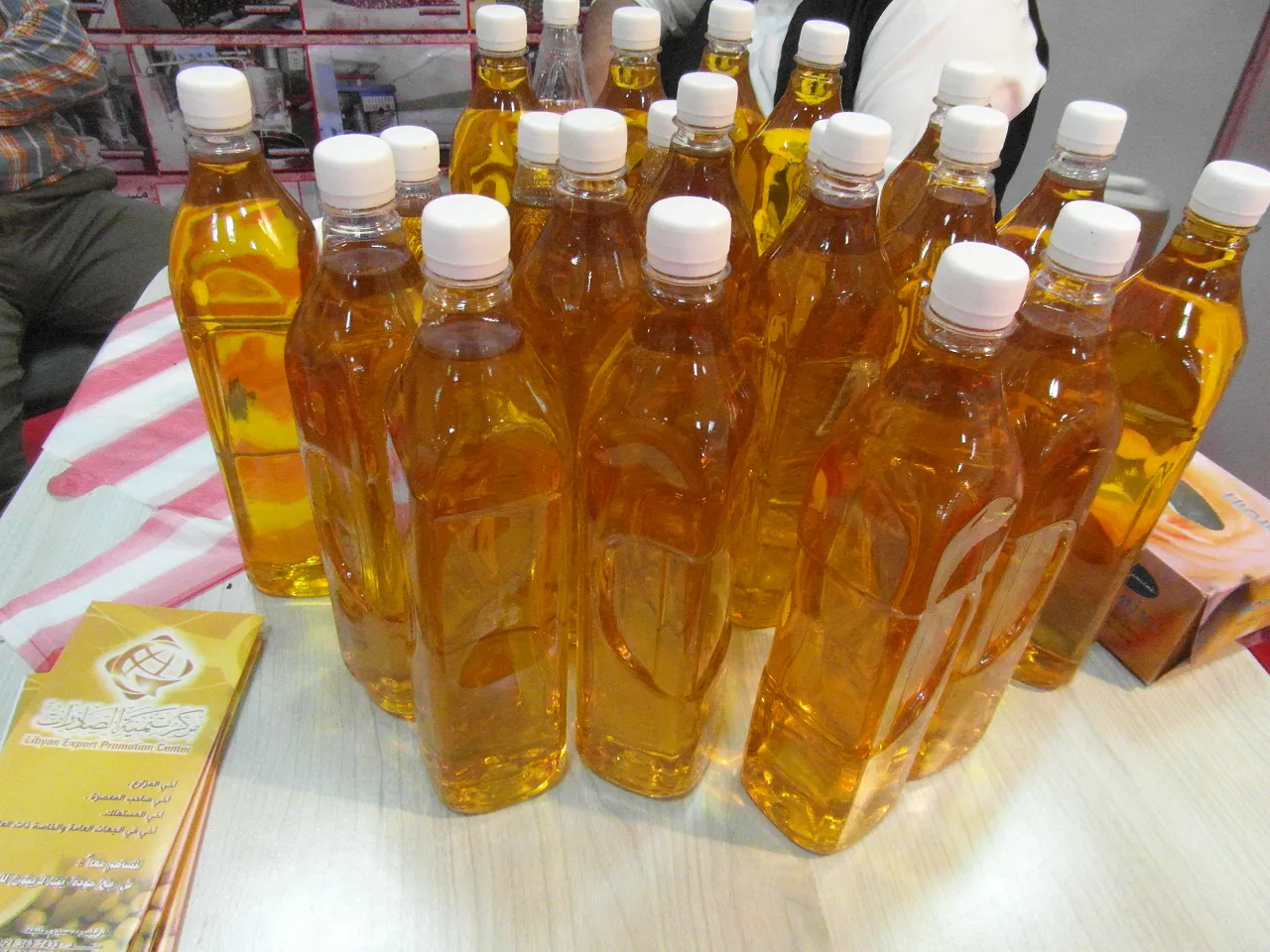SAM_2518 Libyan olive oil Food show exhibition 2013 Libyan olive oil producers claim their oil is better quality than Tunisian oil, but that they lack the marketing experience to export it (Photo: Sami Zaptia).