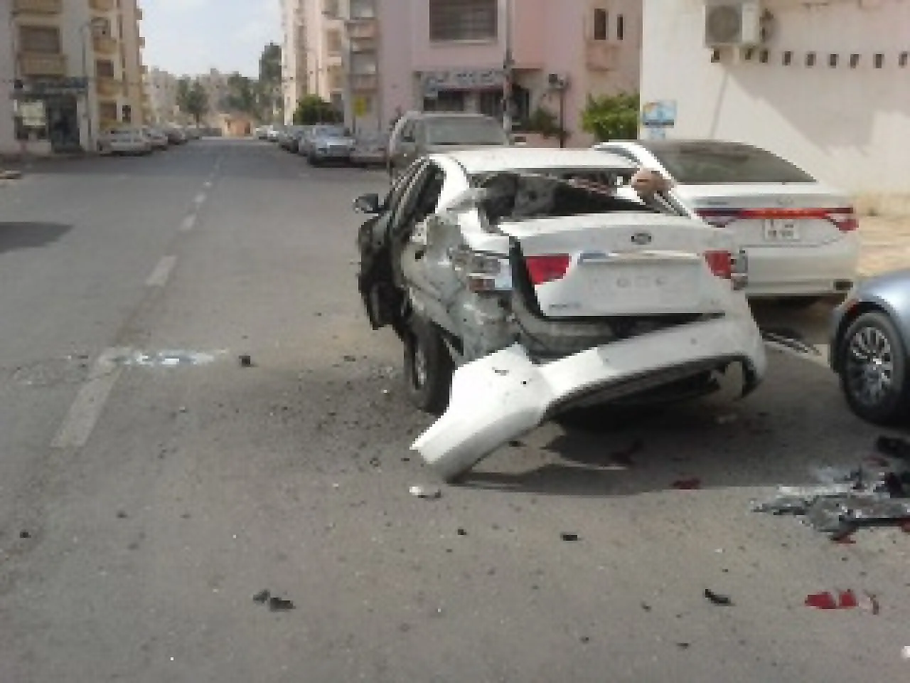 One car was destroyed by the force of the blast