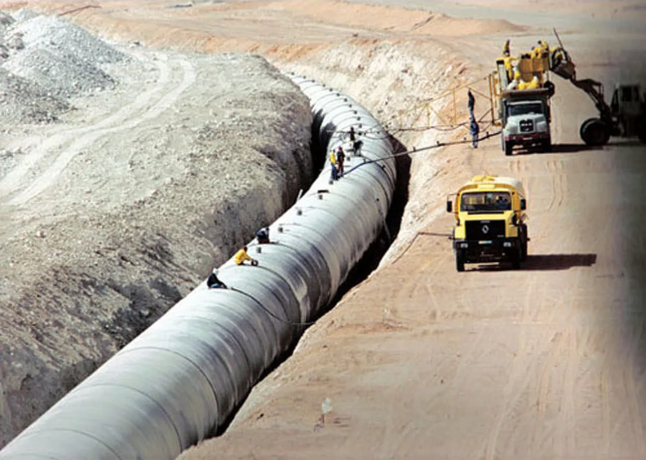The - billion Man-Made River under construction, to bring water from desert aquifers to the coast