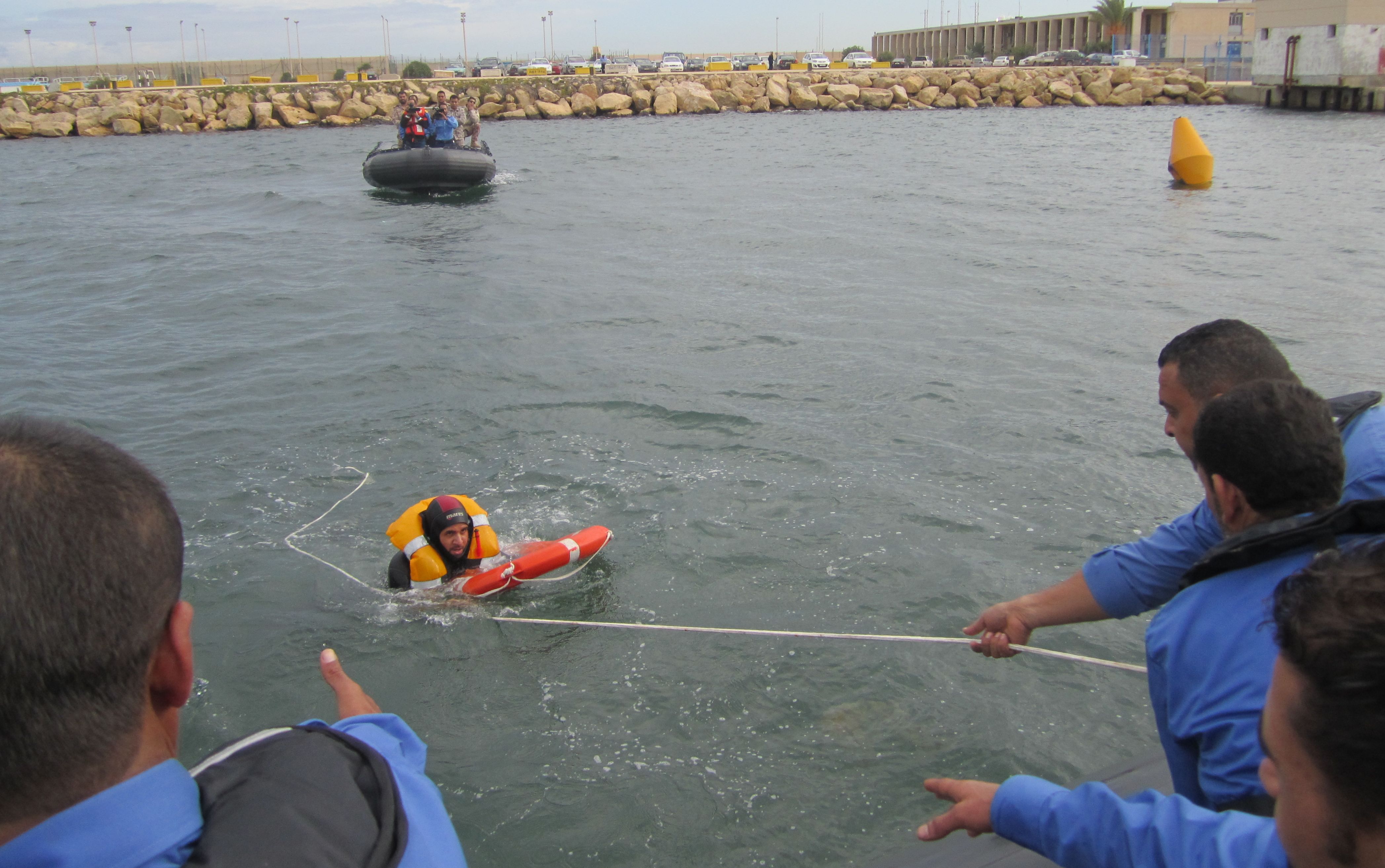 Members of the Libyan Coastguard  (Photo: Tom Westcott, Libya Herald)