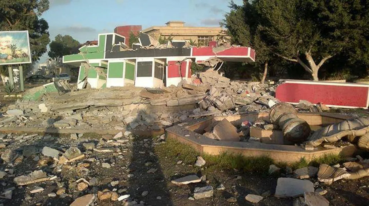 Destroyed guard building