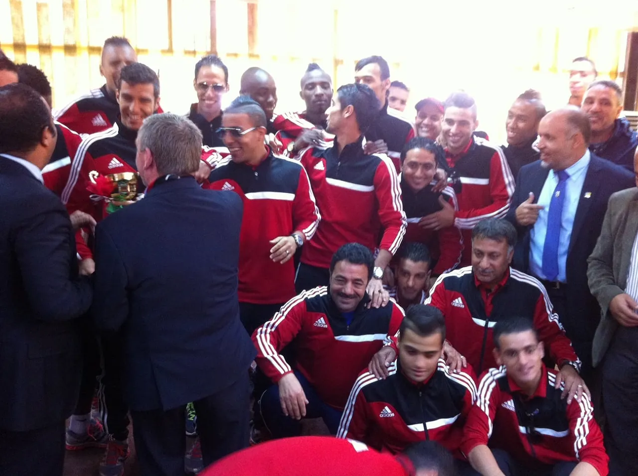 Spirits were high among the players and coach Javier Clemente (Photo: Richard Galustian)