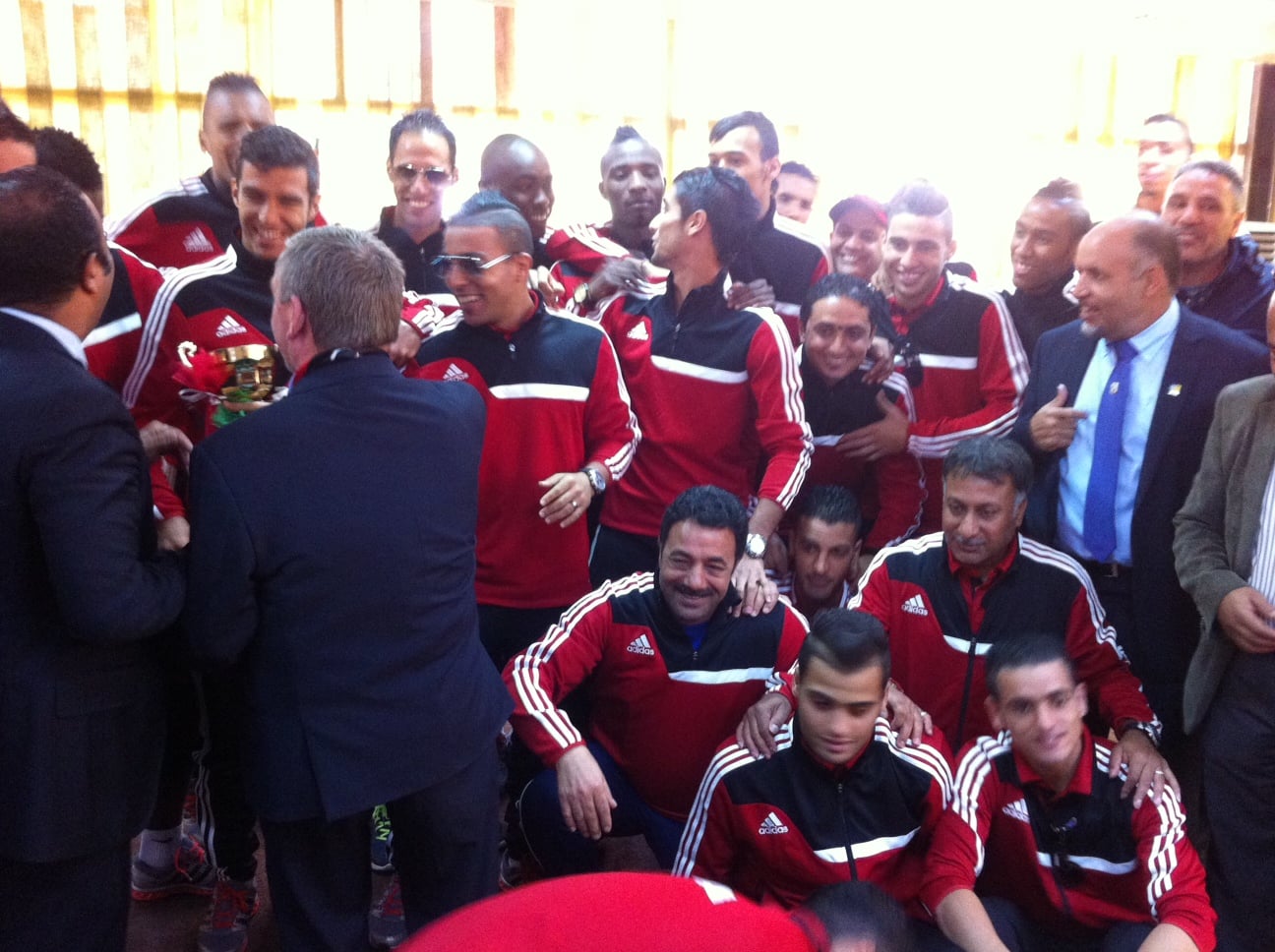 Spirits were high among the players and coach Javier Clemente (Photo: Richard Galustian)