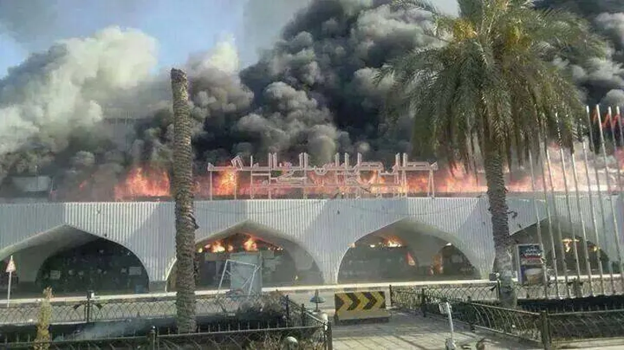 Tripoli International Airport in flames in the summer of 2014 after it was destroyed by militia fighting (Photo: Social media).