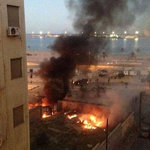 The remains of the the car bomb outside the Egyptian embassy this morning (Photo: Social media)