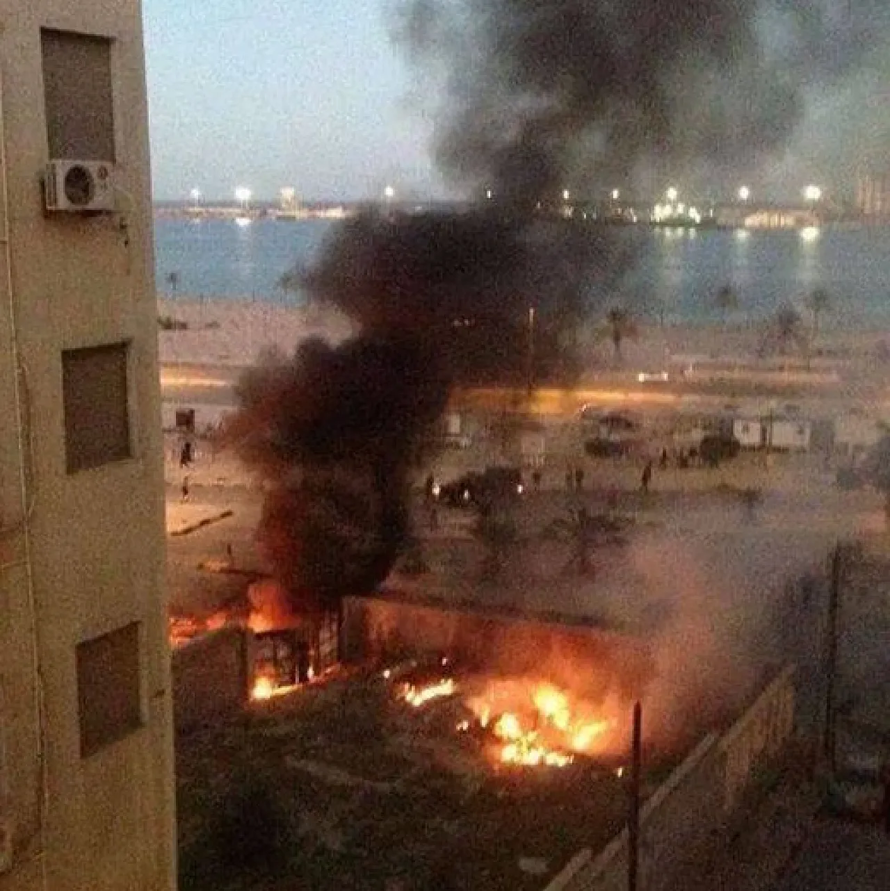 The remains of the the car bomb outside the Egyptian embassy this morning (Photo: Social media)