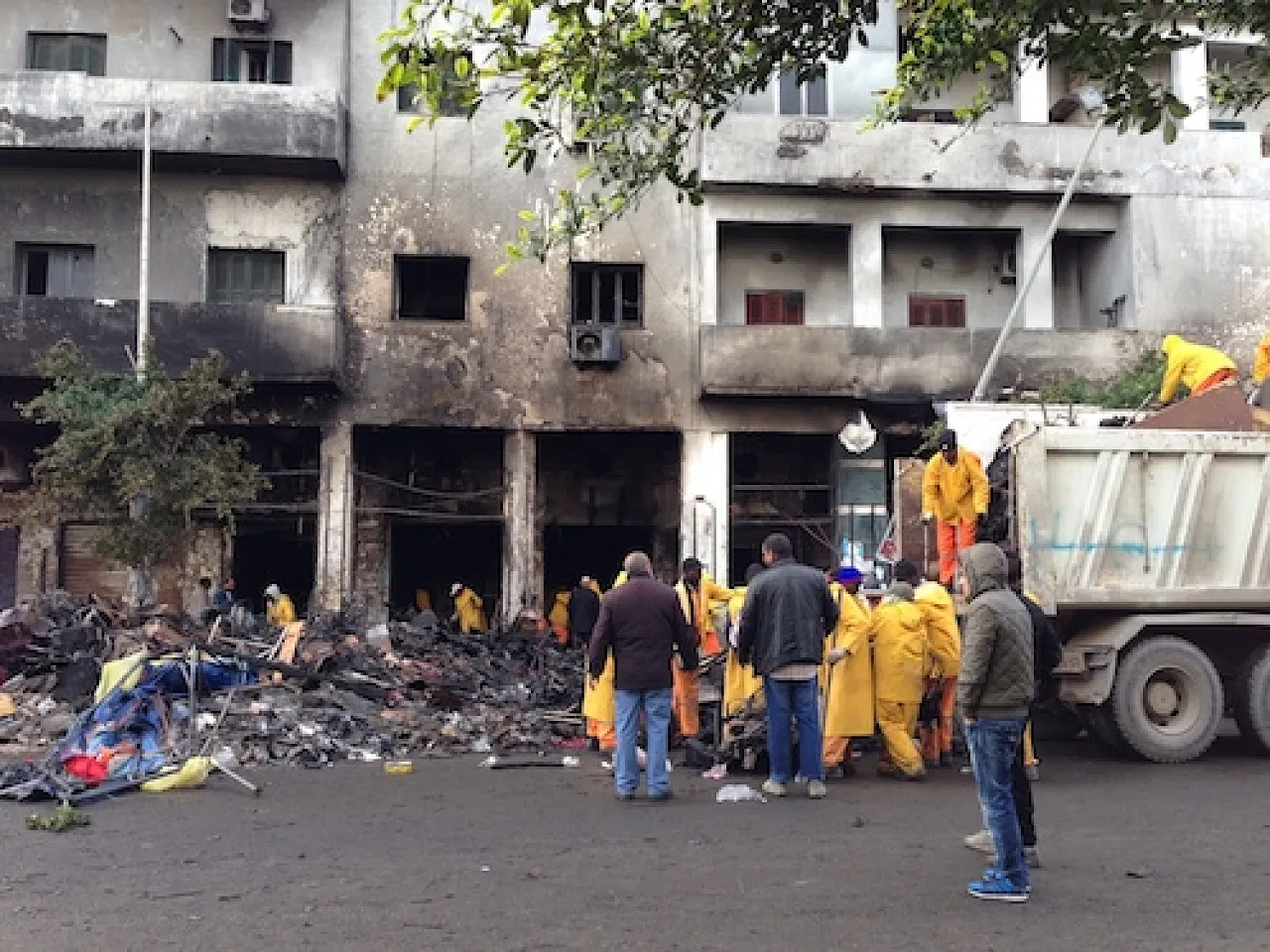 Apartments, shops and stalls were destroyed by the explosive blaze