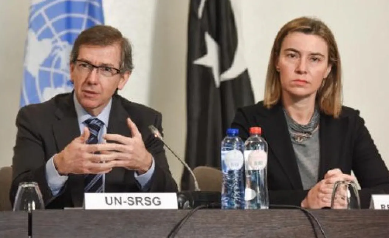 Leon and Morgherini at yesterday's meeting (Photo: UNSMIL)