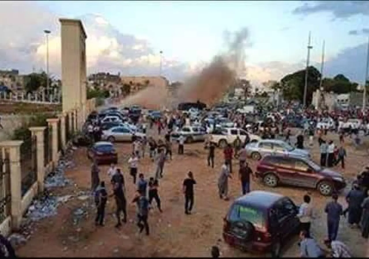  picture said to show one of the explosions in the second salvo today (Photo: social media)