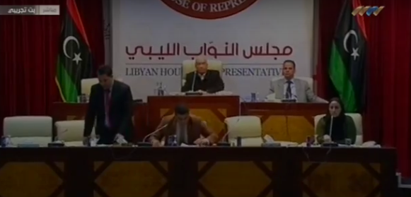 Today's HoR Session was suspended by Ageela Saleh due to disruption by Federalists (Photo: Archive video grab thanks to Libya's Channel)