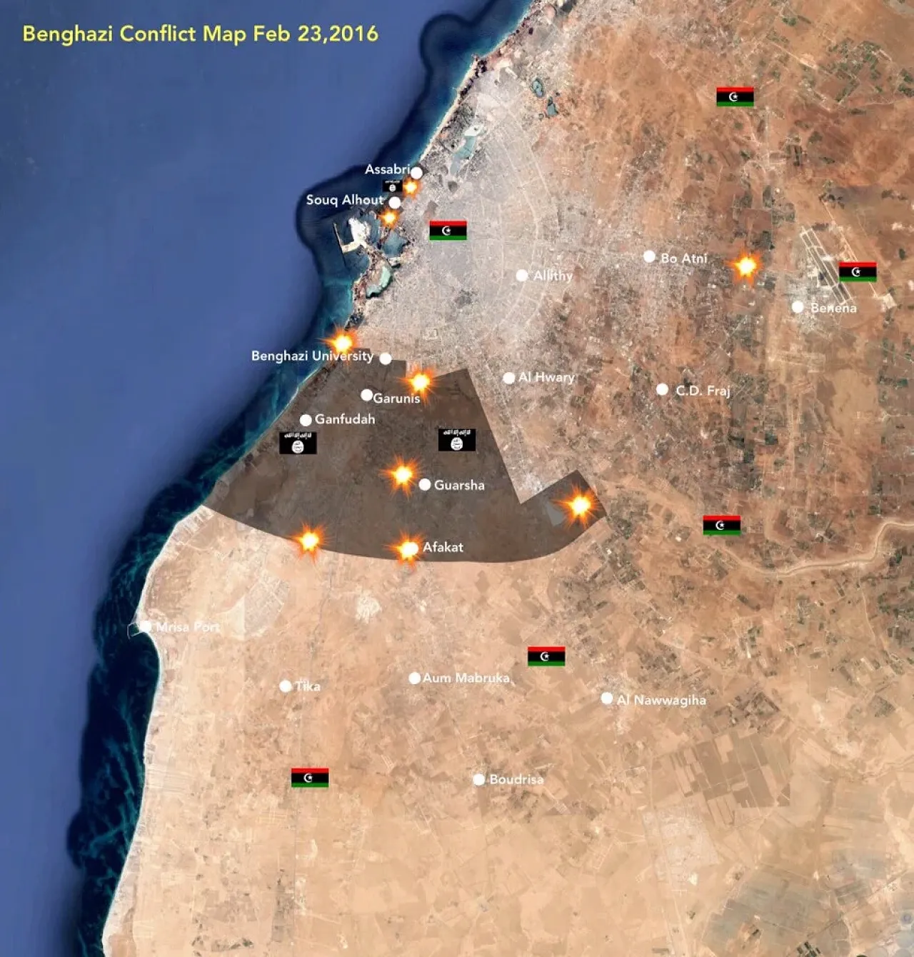 This morning militant thrust was to the south west of their Ganfouda enclav (Map: Mutaz Gedalla).