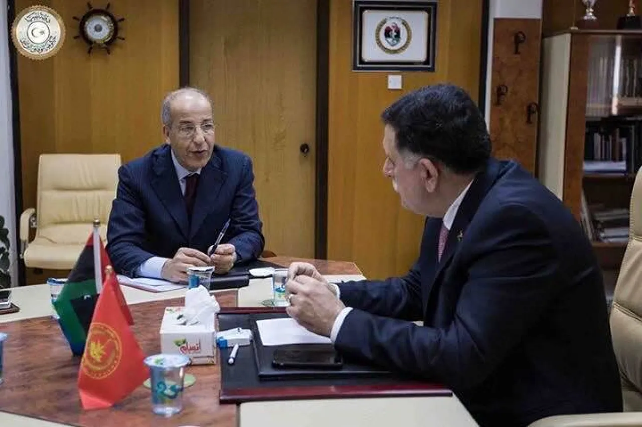 Tripoli CBL Governor Sadik Kabir meets Faiez Serraj in Tripoli (Photo: CBL).