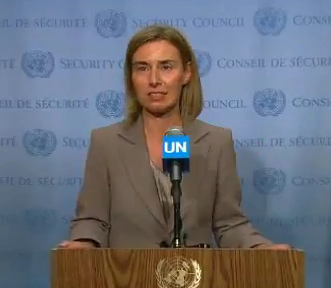 The EU's Mogherini talking to reporters today (Photo: