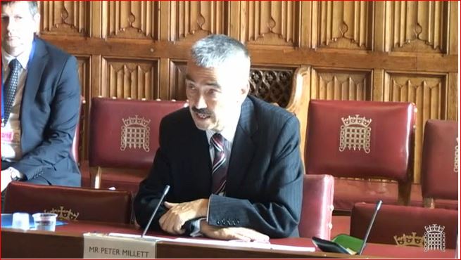 Britain's ambassador to Libya Peter Millett reported on Libya to the House of Lords last week (Photo: Parliament TV).