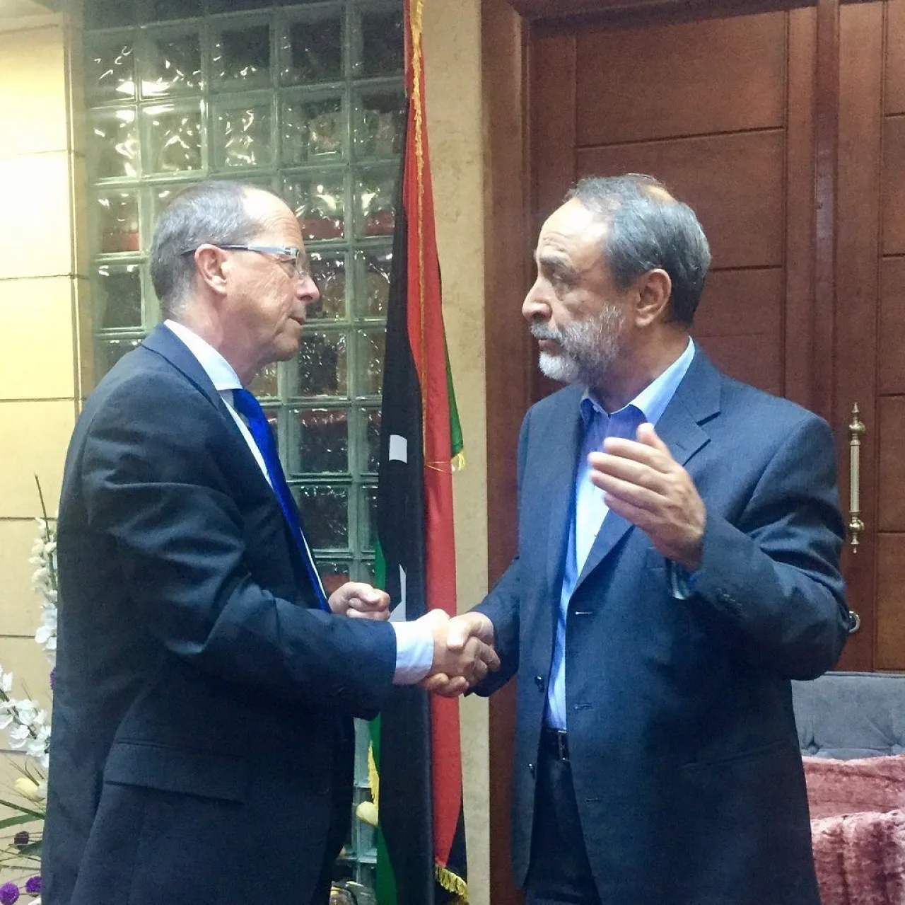 Martin Kobler and Andulrahman Sewehli in Misrata today (Photo: UNSMIL)