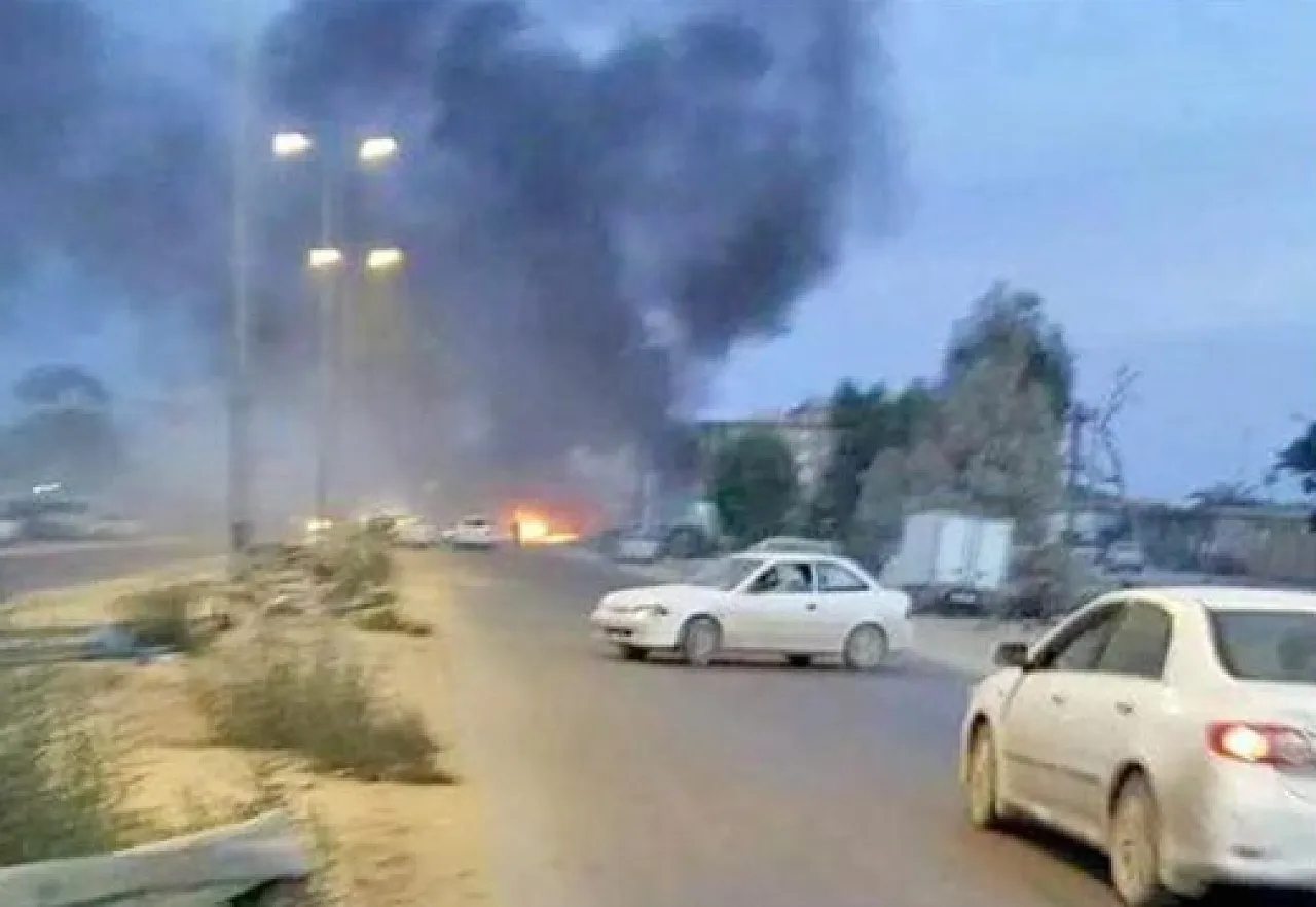 What is said to be the first car bomb near the Saiqa HQ (Photo: social media)