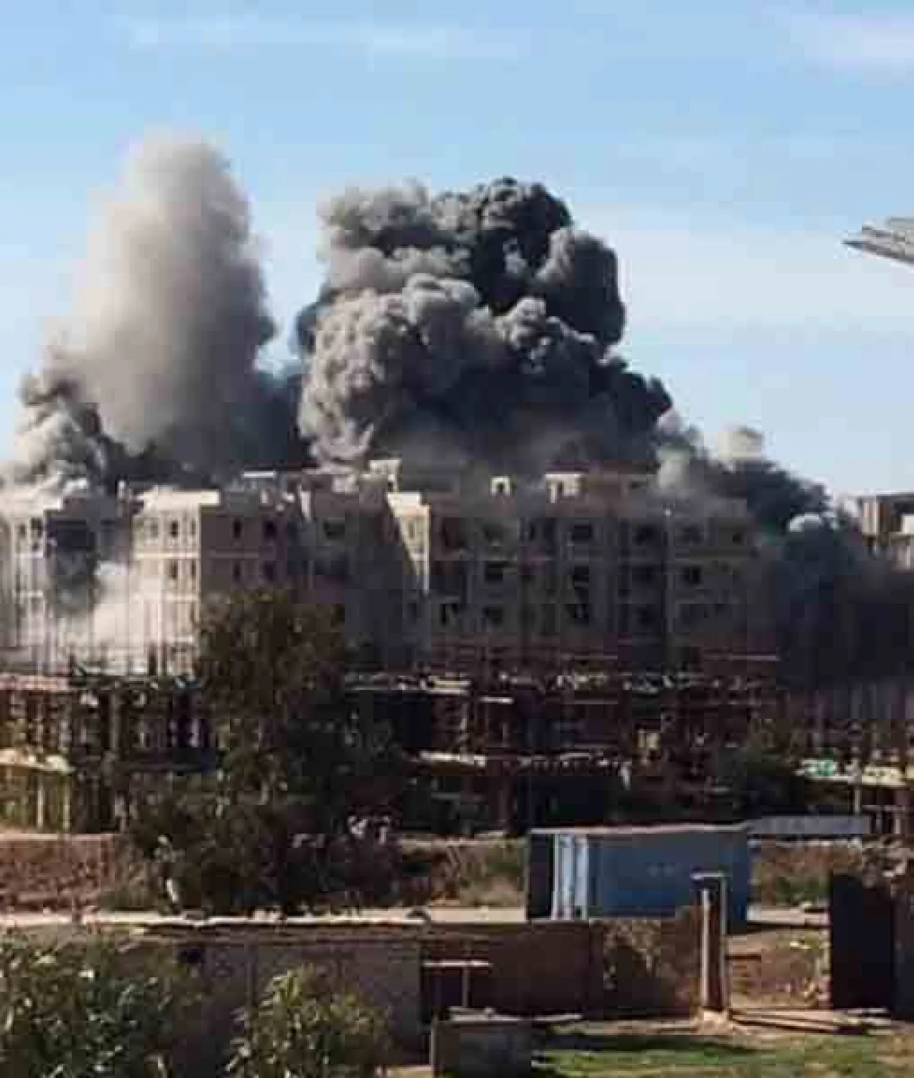 A bomb hits the 12 Apartments earlier in the siege (Photo:social media)