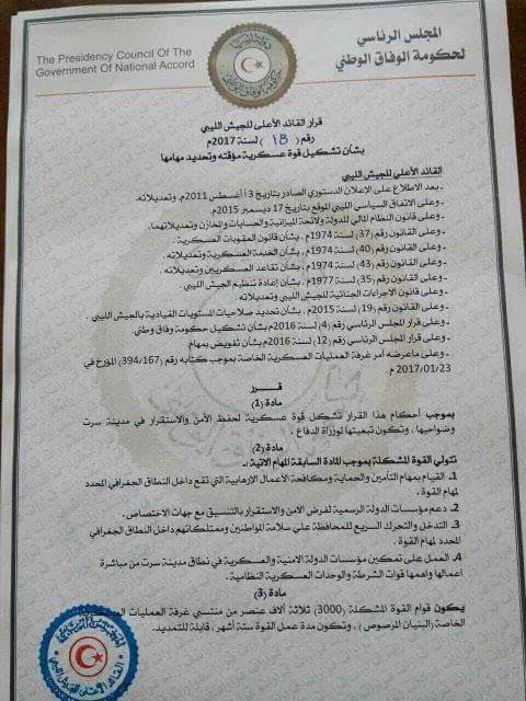 Presidency Council sets up new Sirte security force