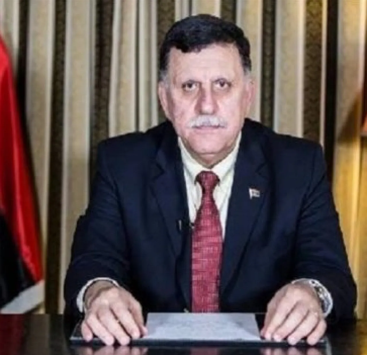 A tired and tense-looking Faiez Serraj on TV today (Photo: social media)
