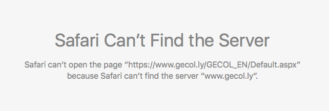 The message greeting those who tried to access GECOL's web page today