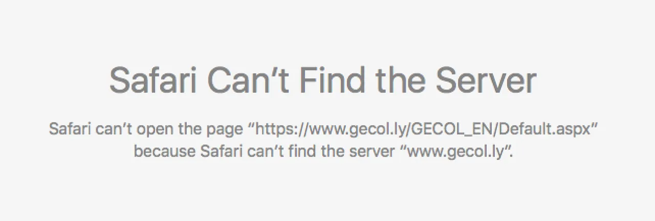 The message greeting those who tried to access GECOL's web page today