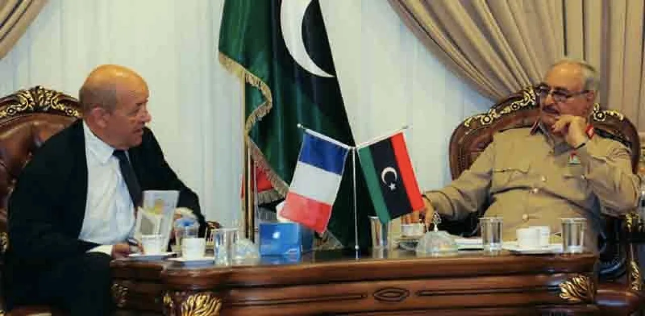 Le Drian with Hafter later today (Photo: LNA)