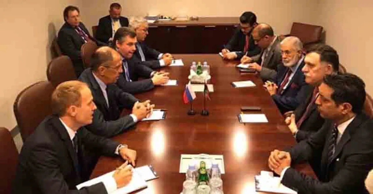 Faiez Serraj and Sergey Lavrov at the UN today (Photo: PC)