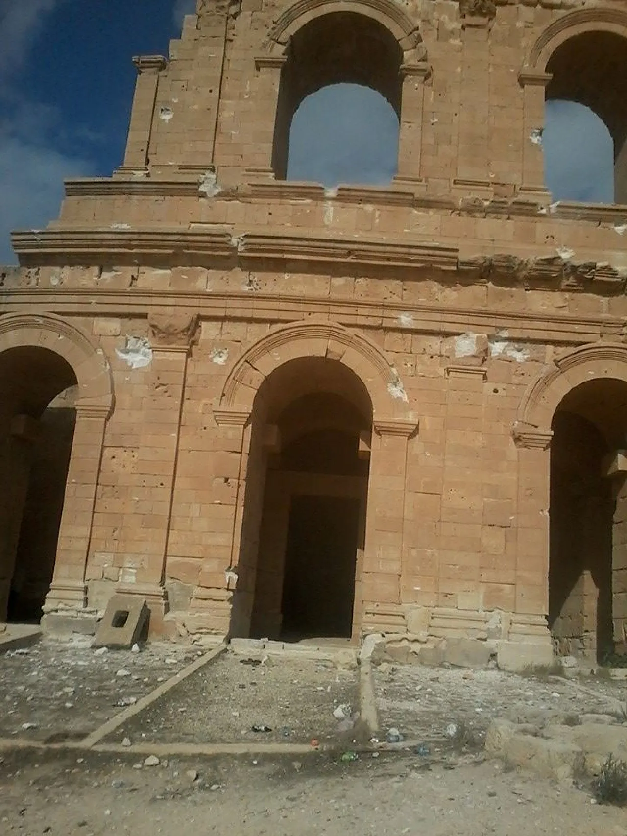 Damage to Sabratha's Roman theatre caused by last week's fighting. (Photo: Social media)