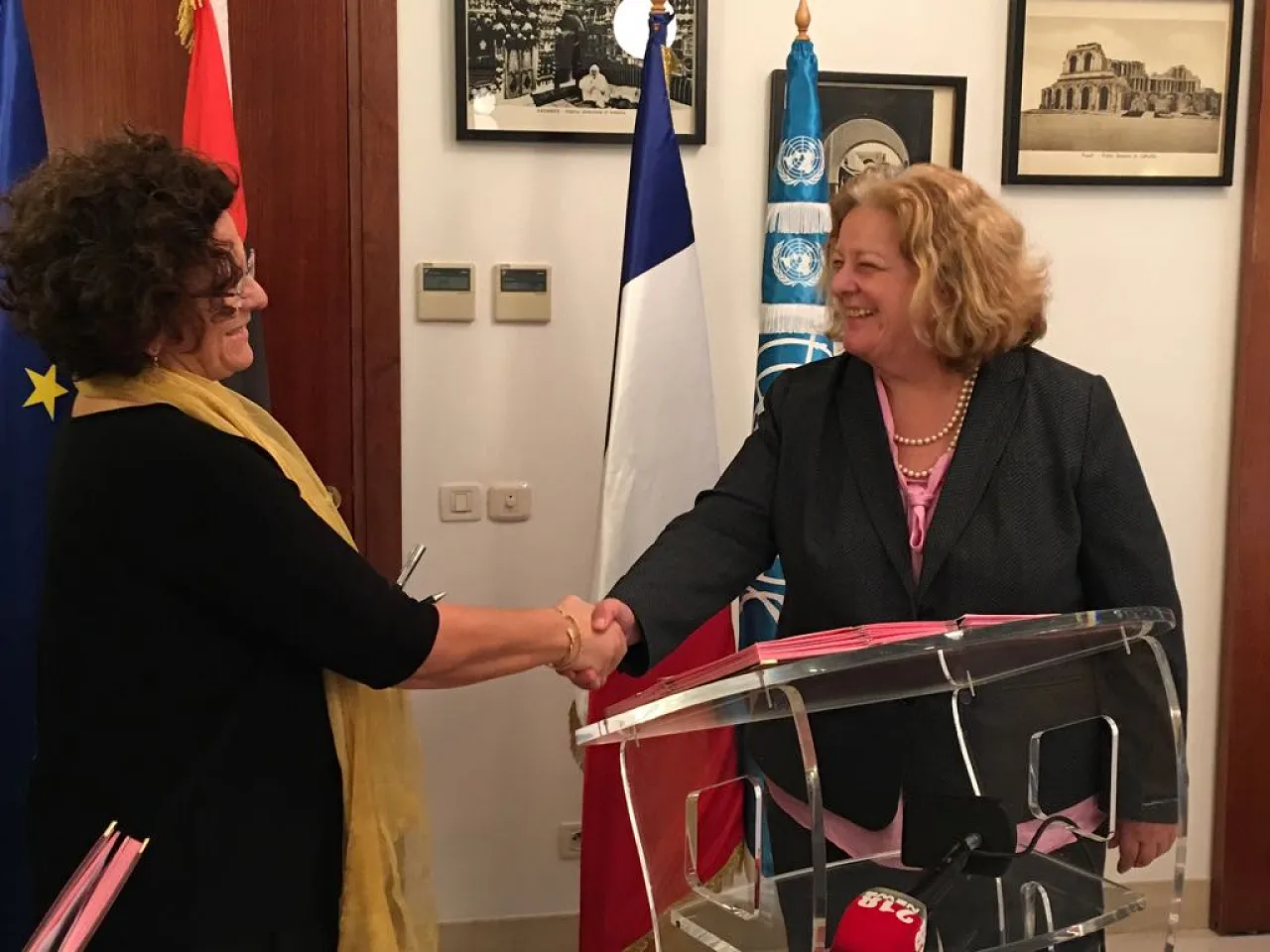 H.E. French Ambassador to Libya, Ms. Brigitte Curmi and Deputy Special Representative of the UN Secretary General (DSRSG) and of the United Nations Development Programme (UNDP) in Libya, Ms. Maria Ribeiro. Photo: © UNSMIL/Abel Kavanagh 