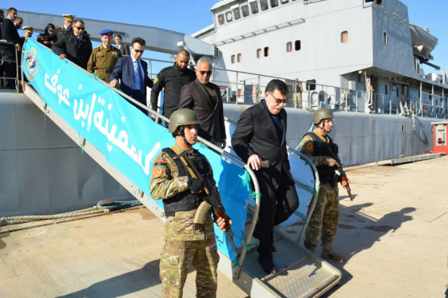 Serraj visits Libyan naval ship fixed by Italians