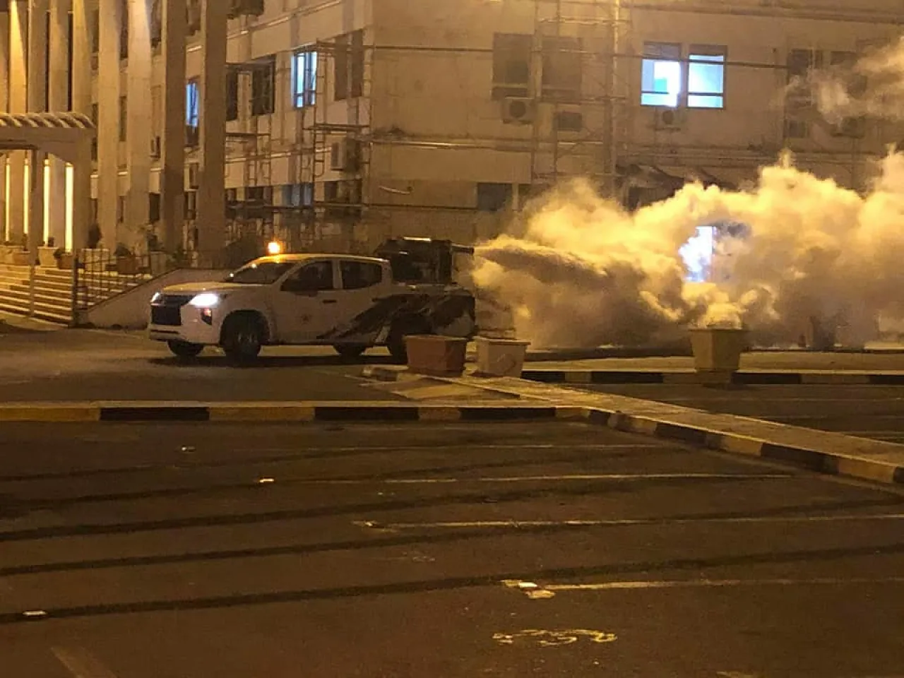 Busleem Municipality disinfecting parts of Tripoli as part of the anti Coronavirus campaign (Photo: Busleem Municipality).