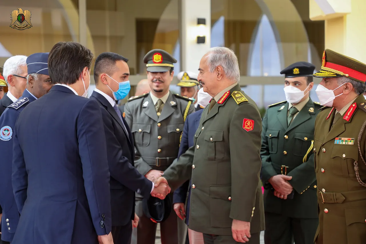Italian Prime Minister Conte and his Foreign Minister Di Maio visited Khalifa Hafter in Benghazi prior to the release of the Italian fishermen (Photo: General Command of the LNA).