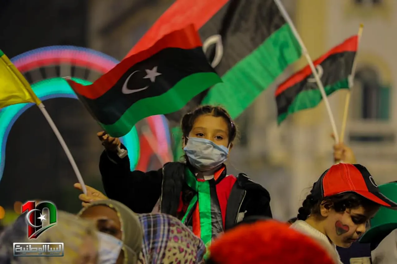 Tenth anniversary celebrations of the 17 February 2011 Revolution in Martyr Square, Tripoli today (Photo: Alwataniya state TV).