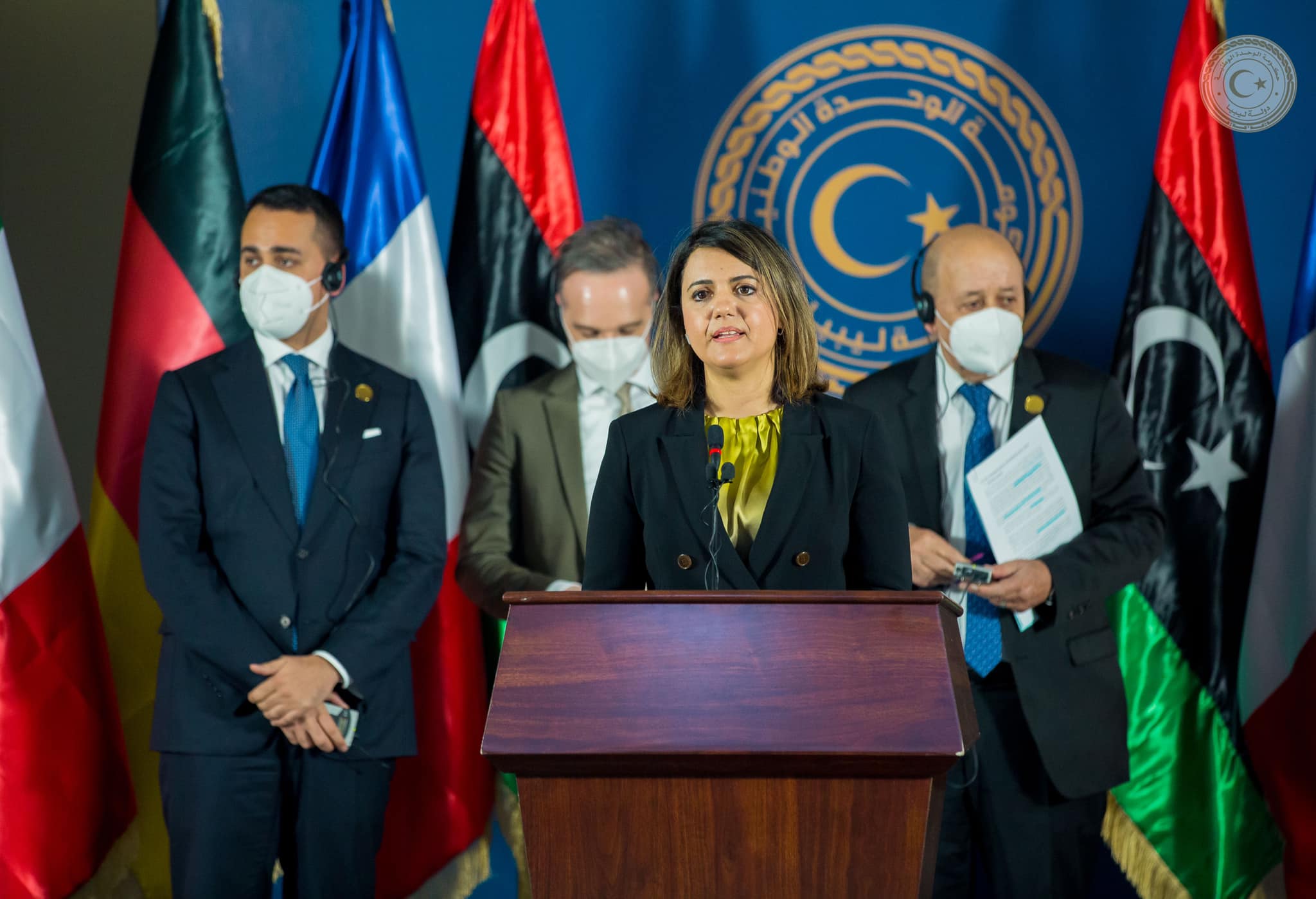 Libyan Foreign Minister Najla Mangoush during her joint press conference in Tripoli with the French, German and Italian Foreign Ministers (Photo: GNU archives).